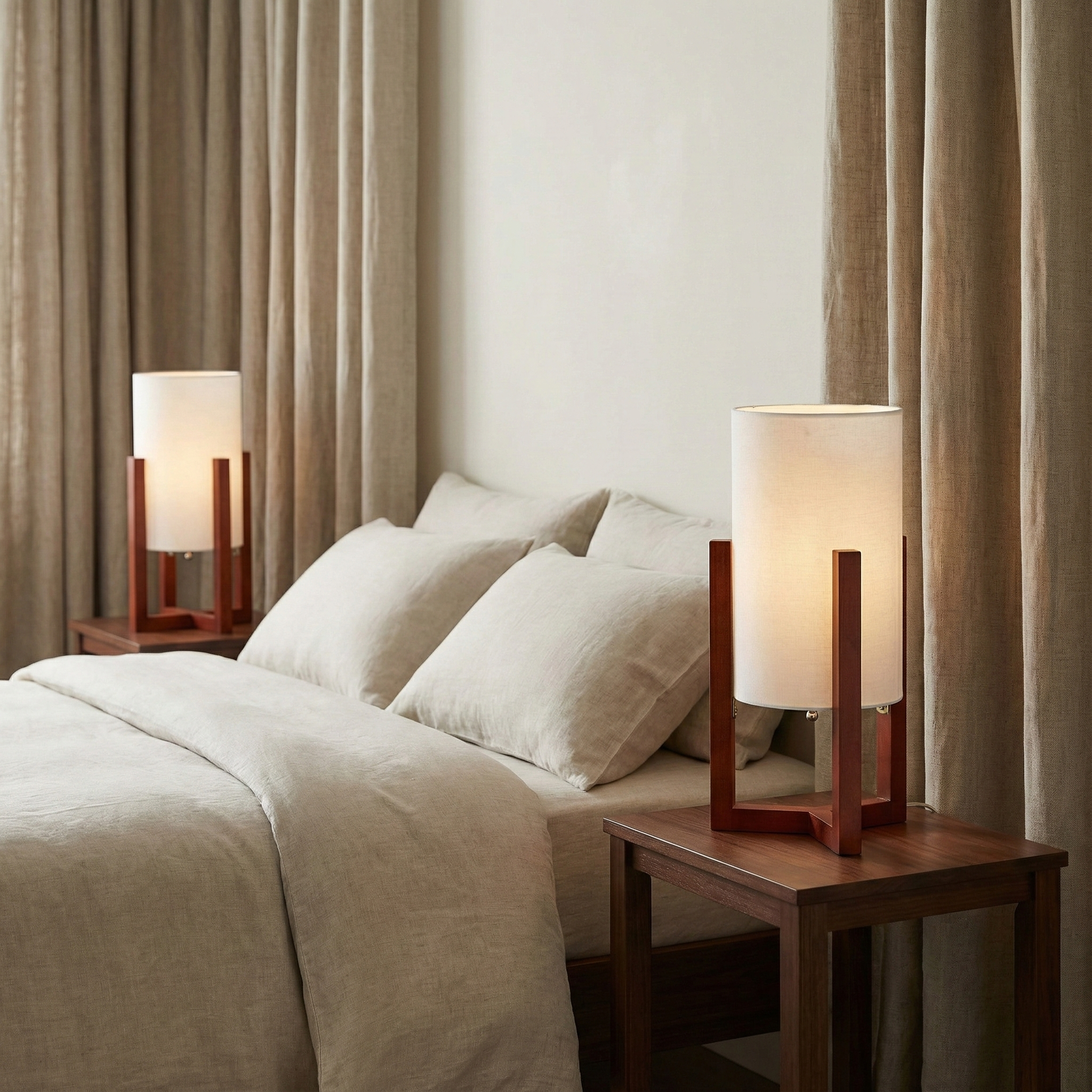 Sagebrook Home - Red Wood Cylinder Tripod Lamp