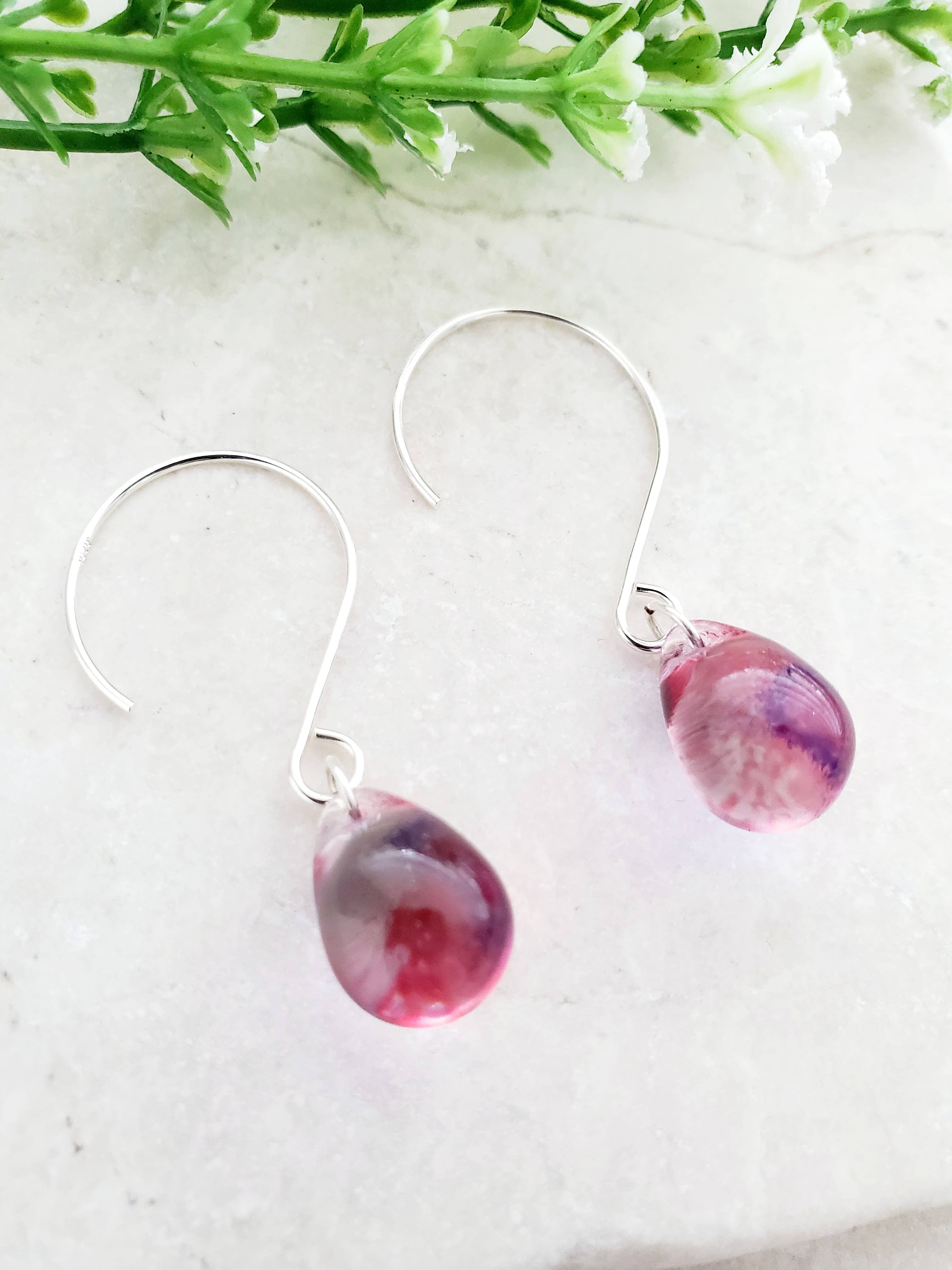 Sosie Designs - Glass Teardrop Earrings - Red Violet -  925 Silver