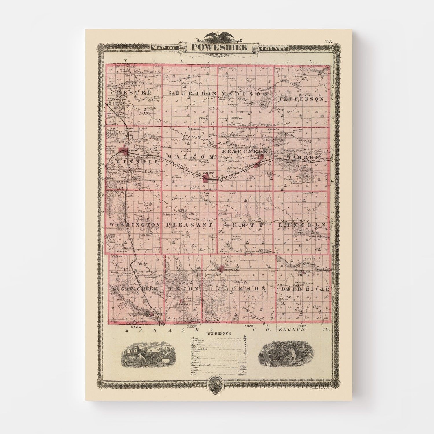 Ted's Vintage Art - Vintage Map of Poweshiek County, Iowa 1875