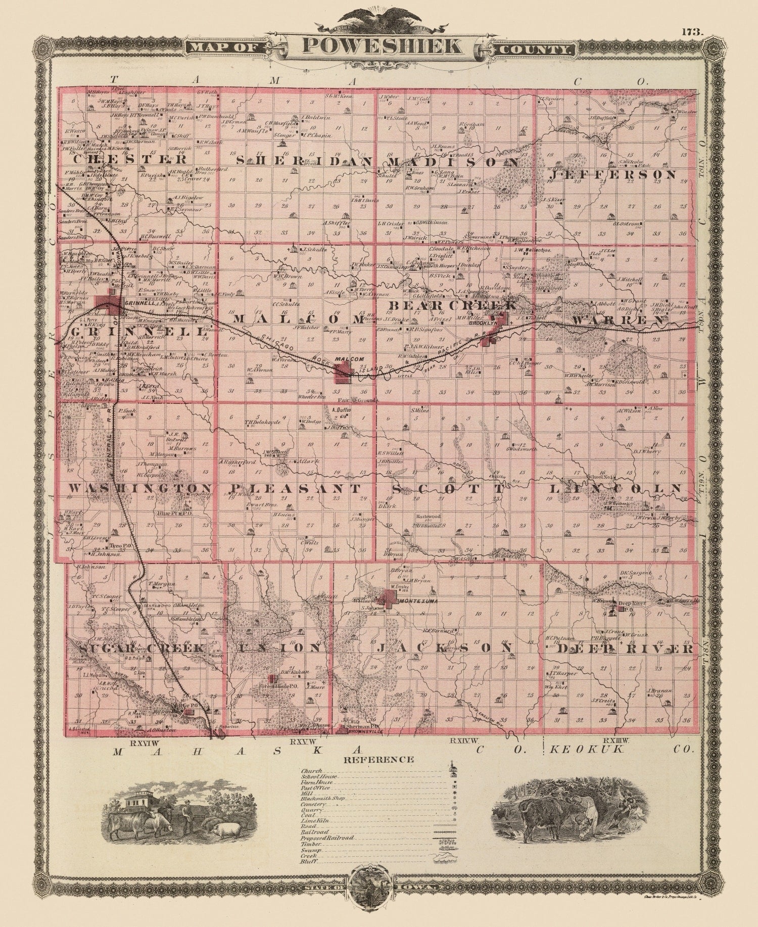 Ted's Vintage Art - Vintage Map of Poweshiek County, Iowa 1875