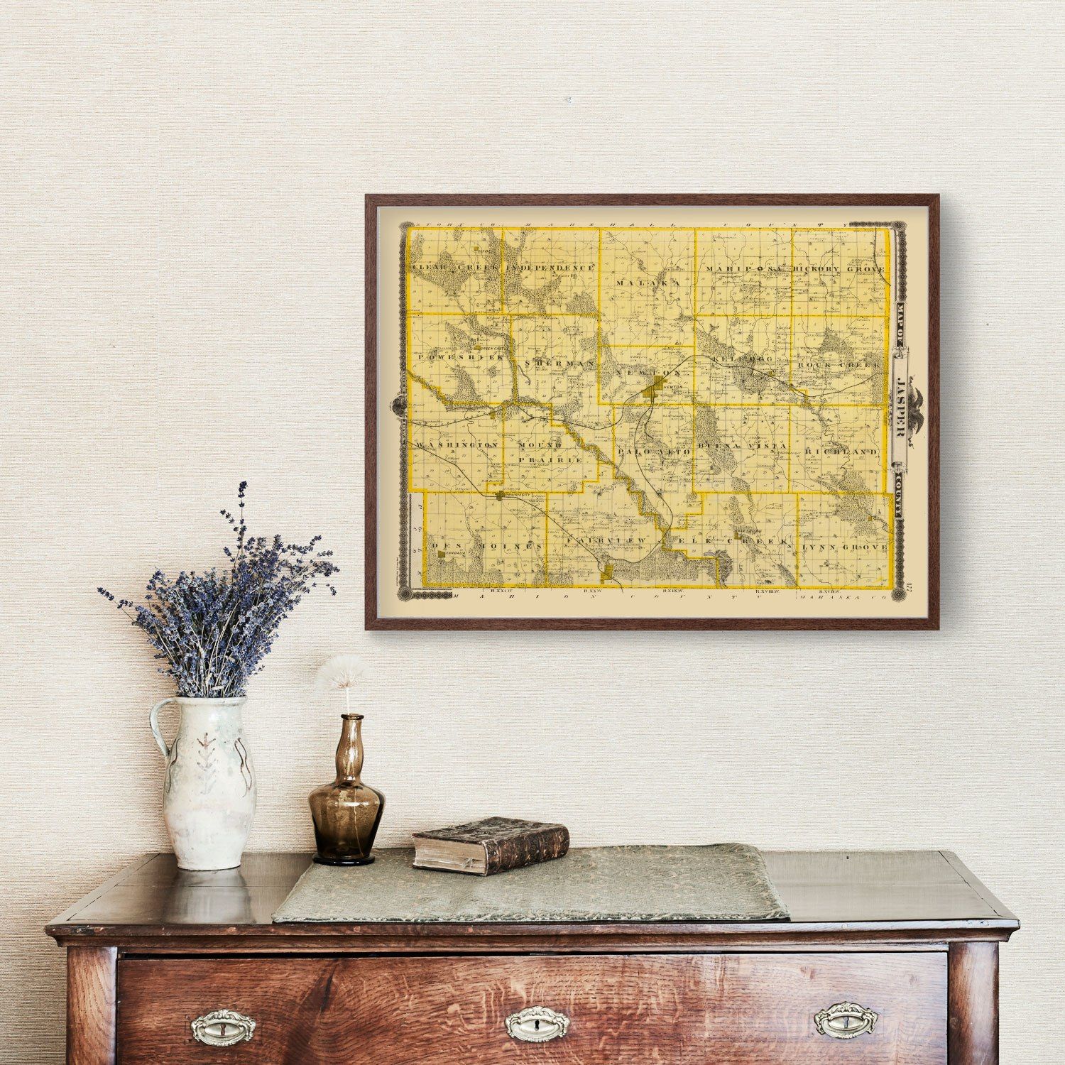 Ted's Vintage Art - Vintage Map of Jasper County, Iowa 1875