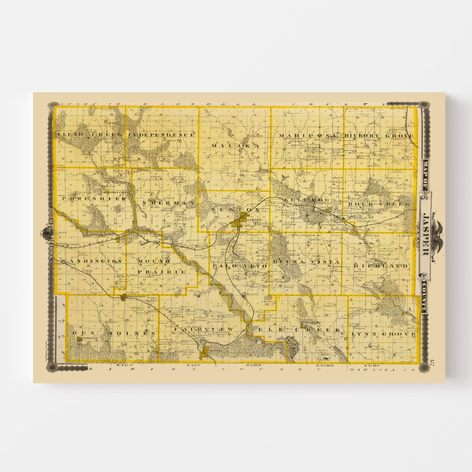 Ted's Vintage Art - Vintage Map of Jasper County, Iowa 1875