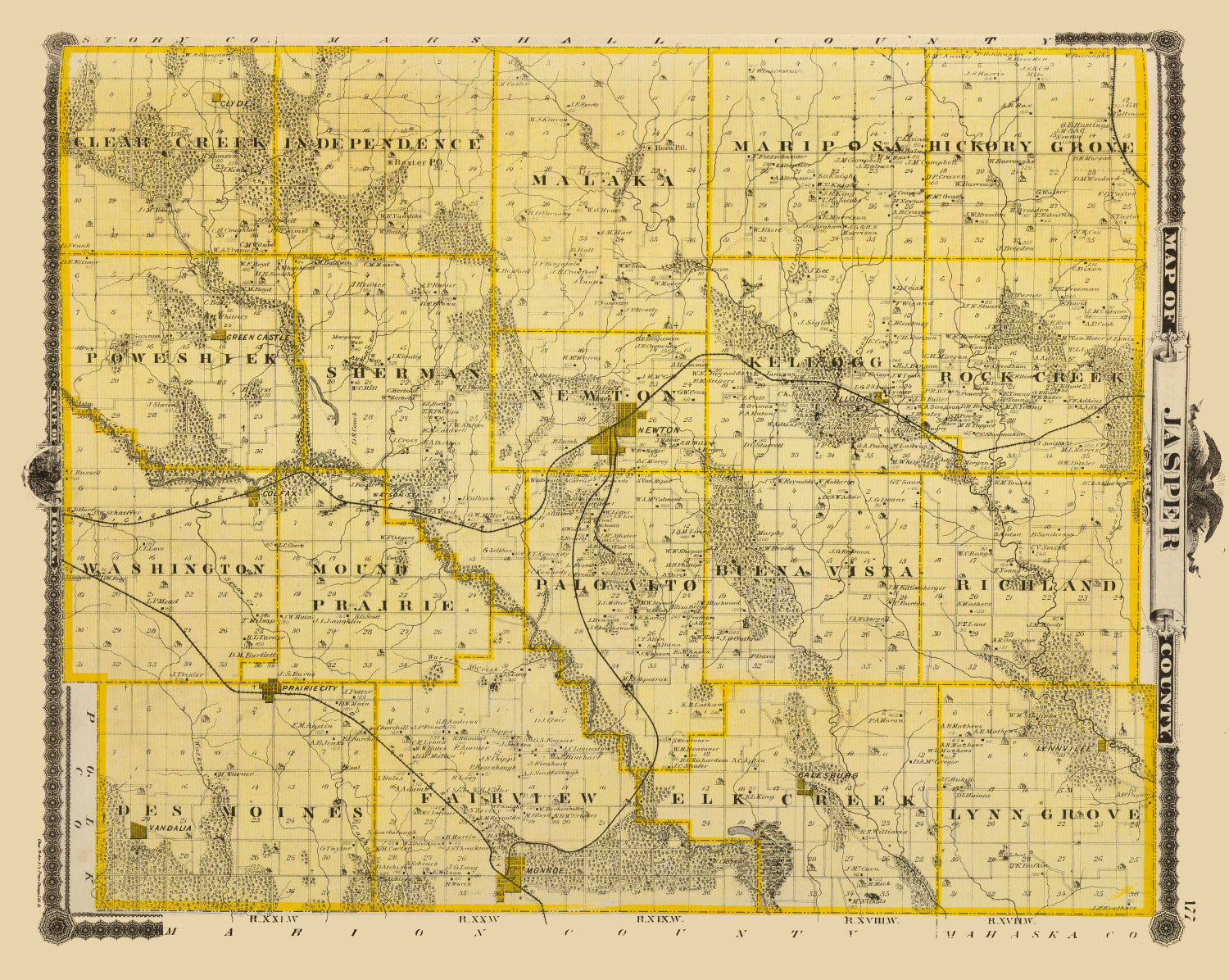 Ted's Vintage Art - Vintage Map of Jasper County, Iowa 1875