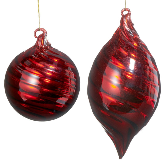 Ornament - 5" Red Swirl Blown Glass  ( 2 Styles)