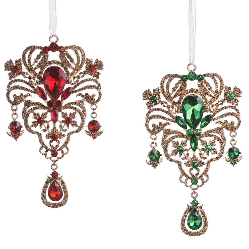 Ornament - 5.5" Red & Green Brooch Drop