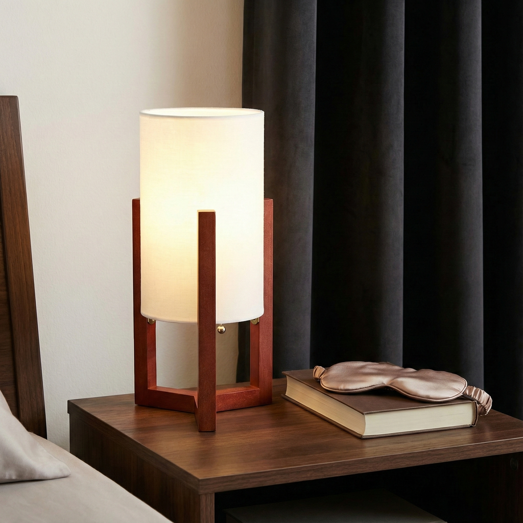 Sagebrook Home - Red Wood Cylinder Tripod Lamp