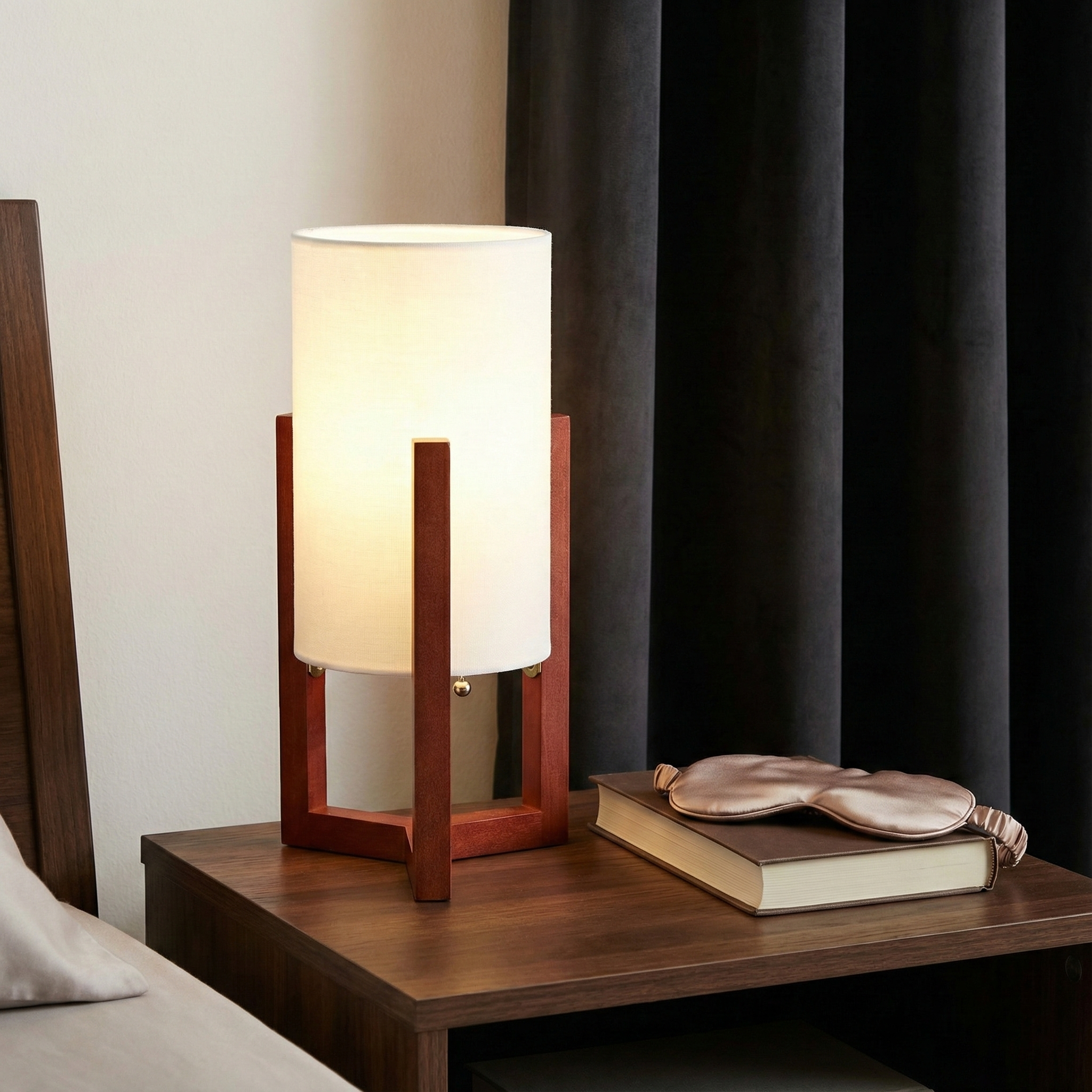 Sagebrook Home - Red Wood Cylinder Tripod Lamp