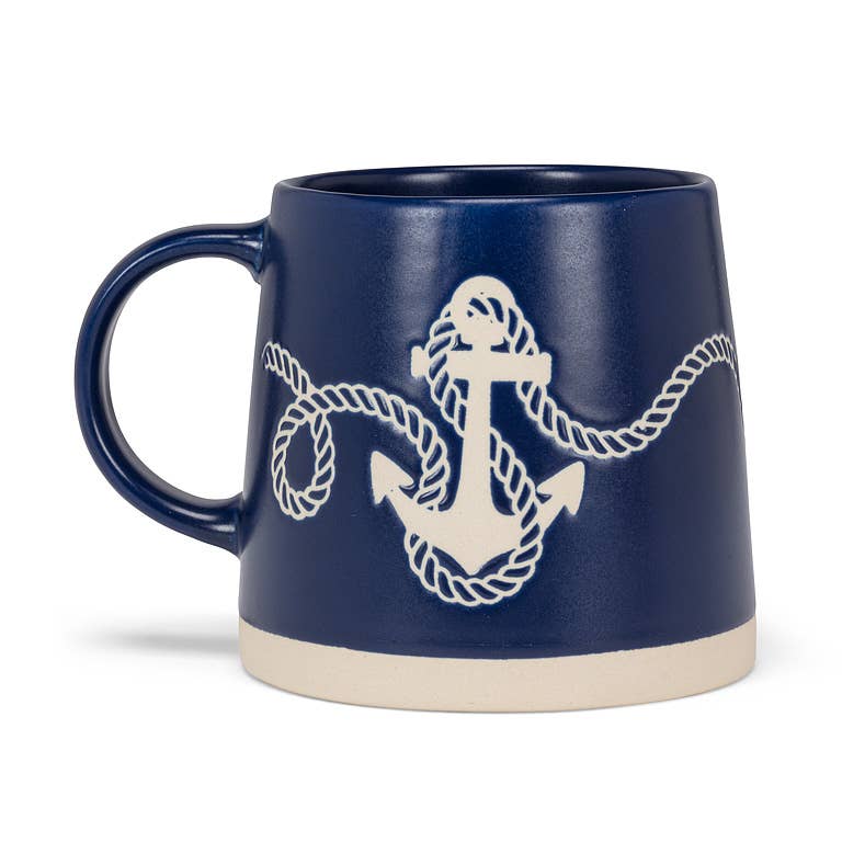 Abbott - Wide Base Mug with Anchor-Navy-3.5"H(14oz)