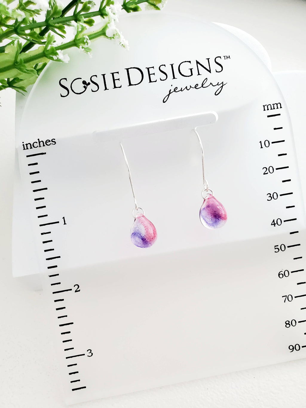 Sosie Designs - Glass Teardrop Earrings - Red Violet -  925 Silver