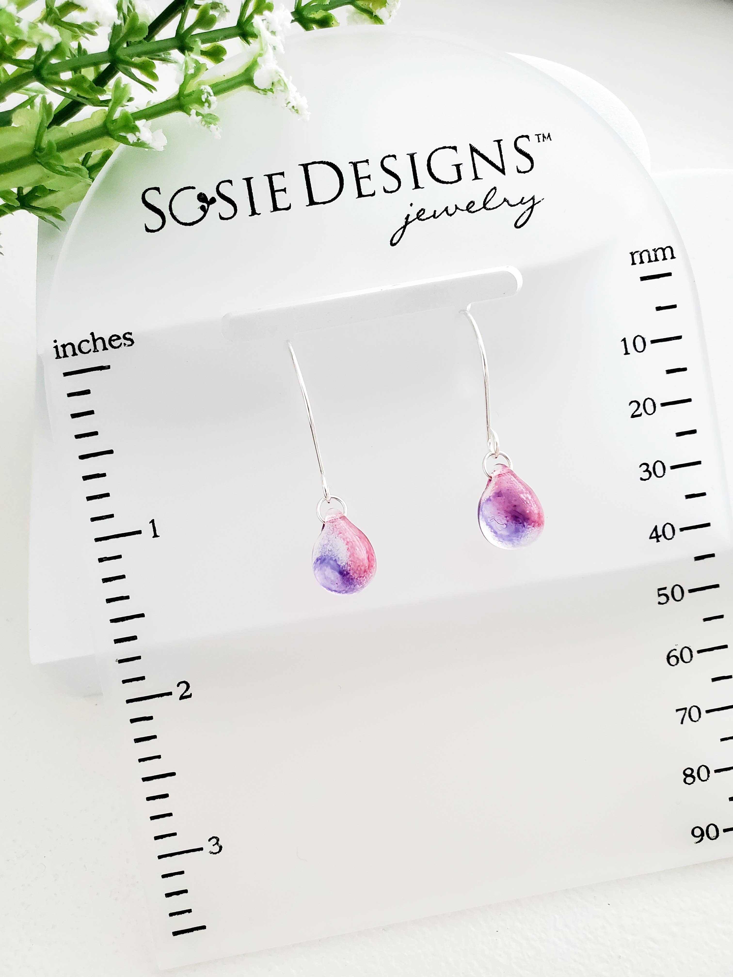 Sosie Designs - Glass Teardrop Earrings - Red Violet -  925 Silver