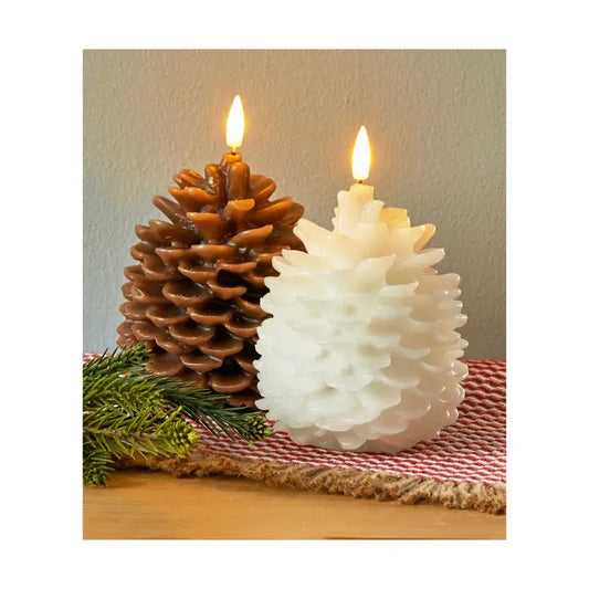 Small White Pinecone LED Candle