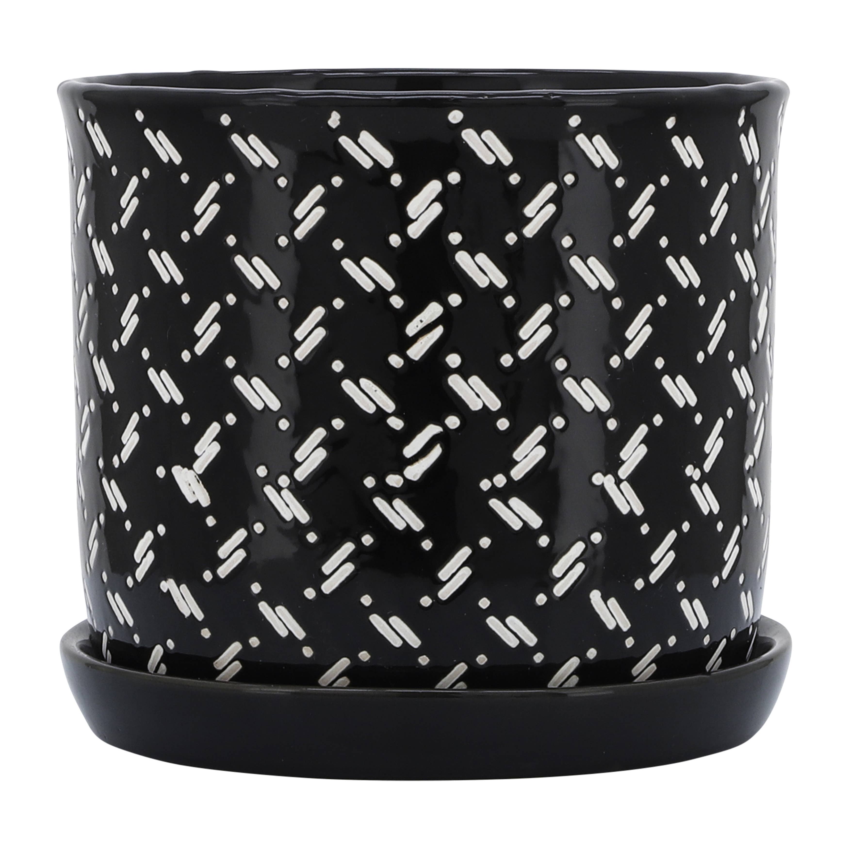 Sagebrook Home - Black Round Dots Planter With Saucer