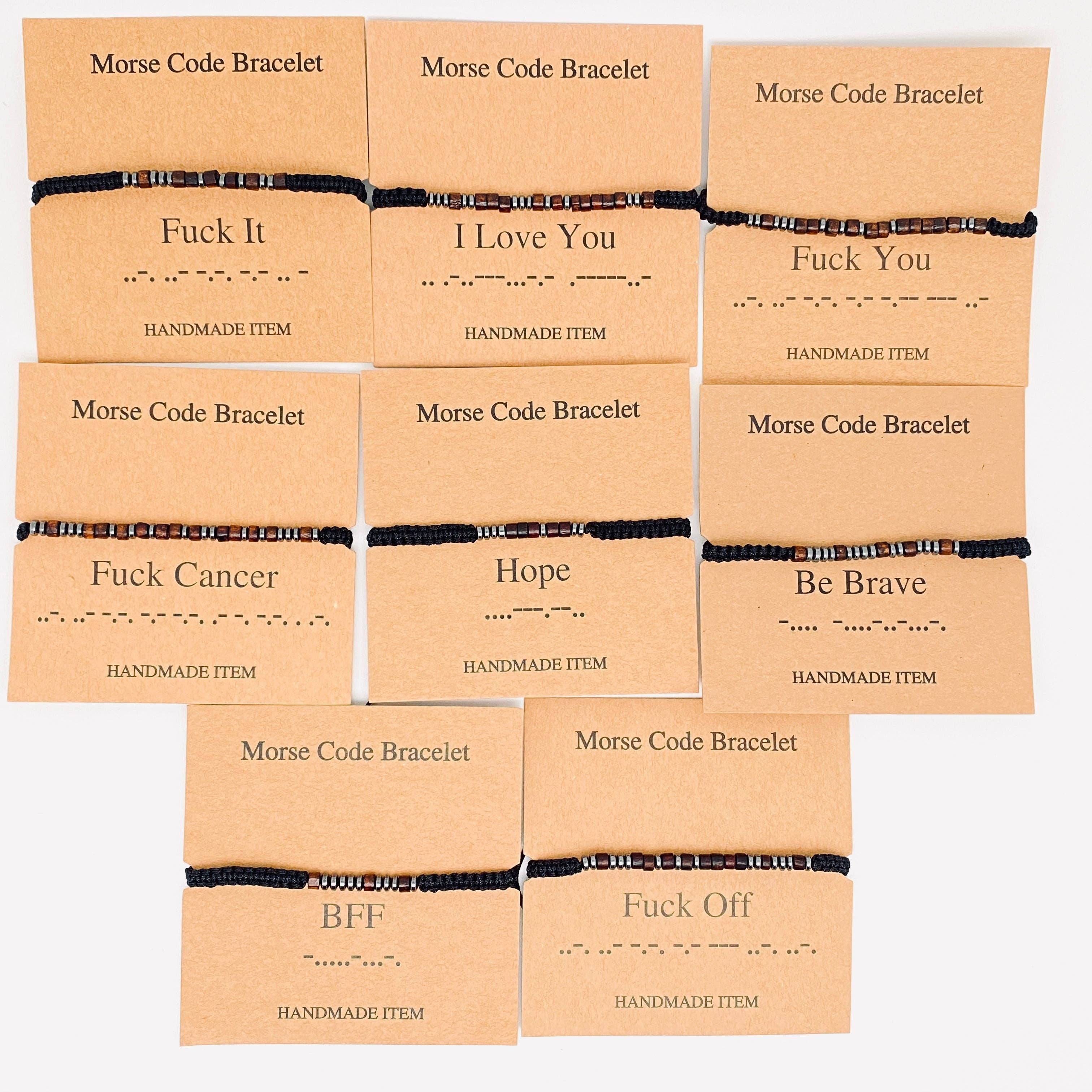 Multi-style Hand-woven Wood Bead Morse Code Bracelet