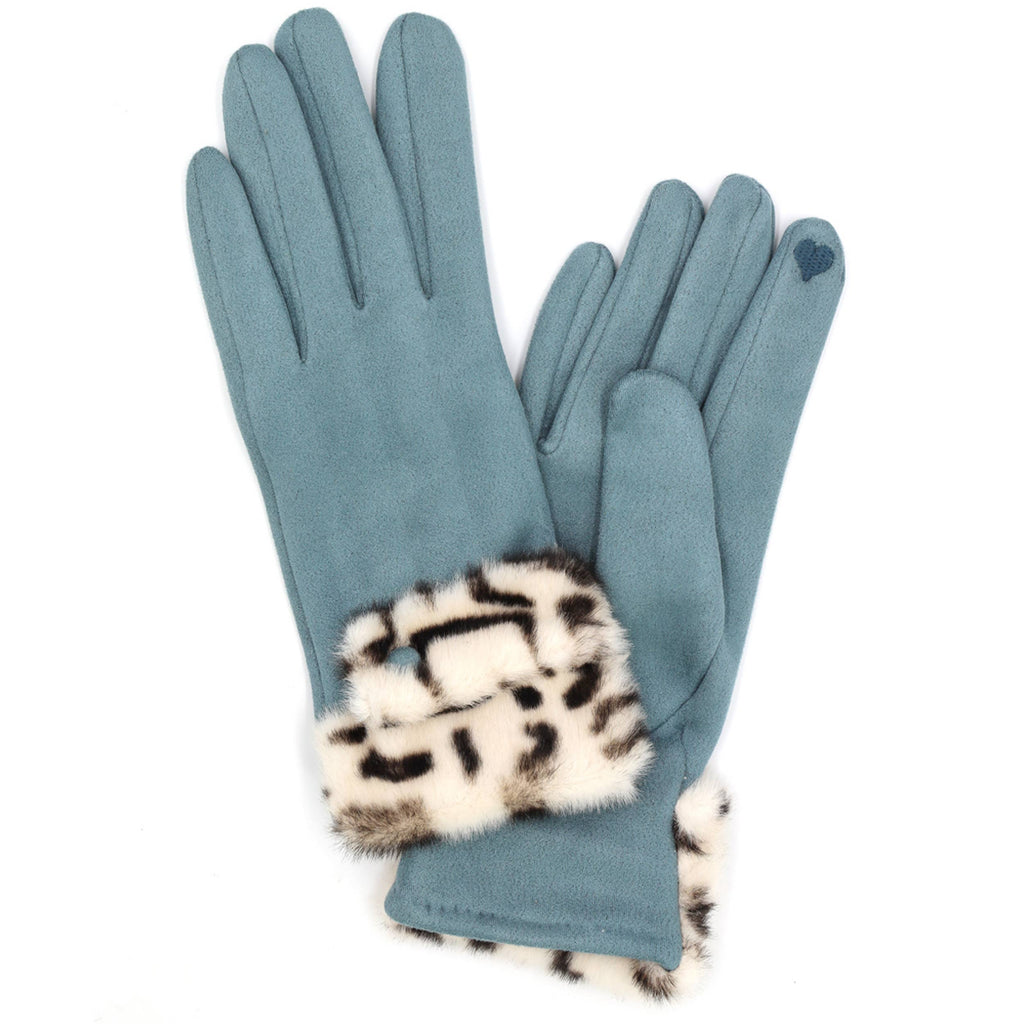 Hana - Leopard Faux Fur Cuff Smart Touch Winter Gloves