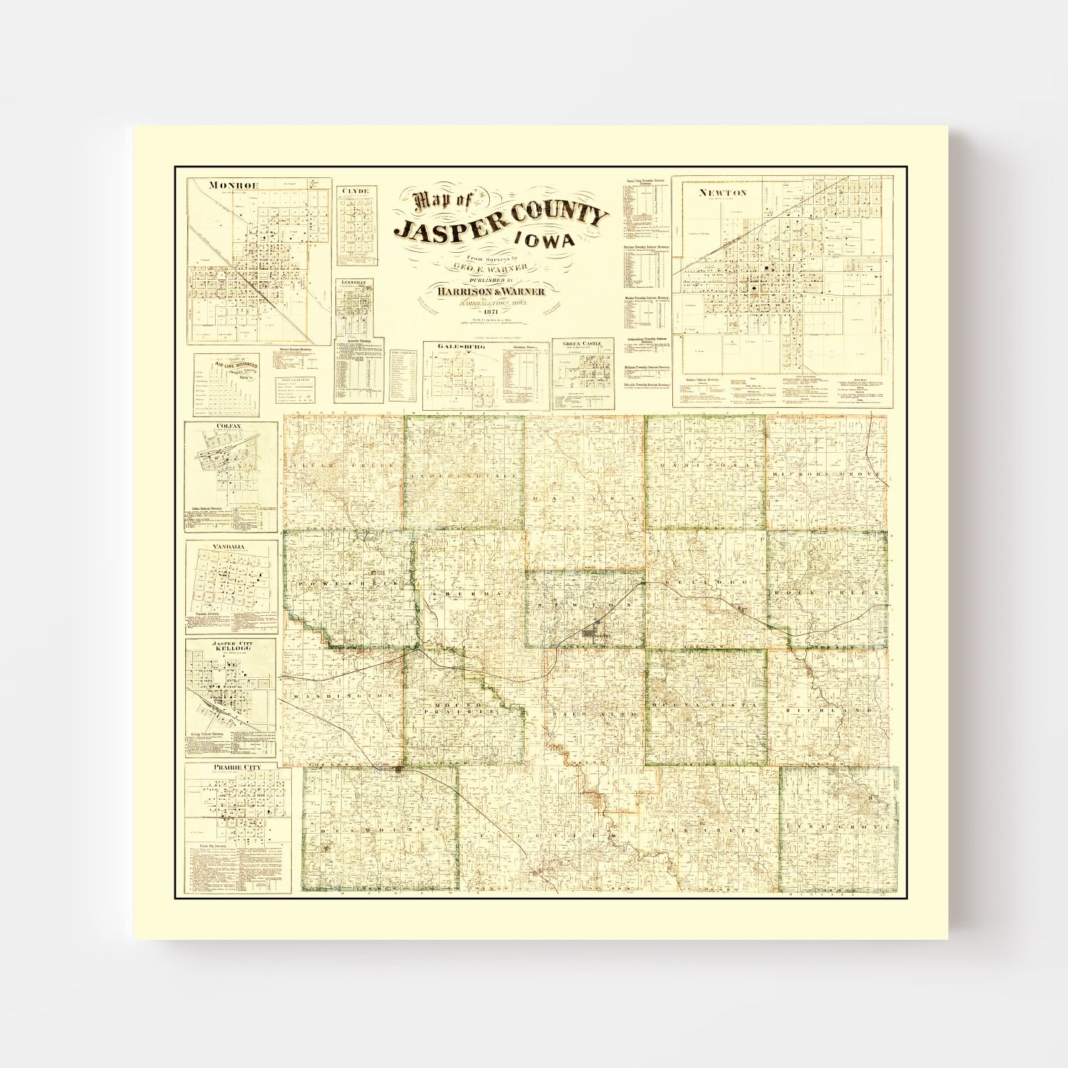 Ted's Vintage Art - Vintage Map of Jasper County, Iowa 1871