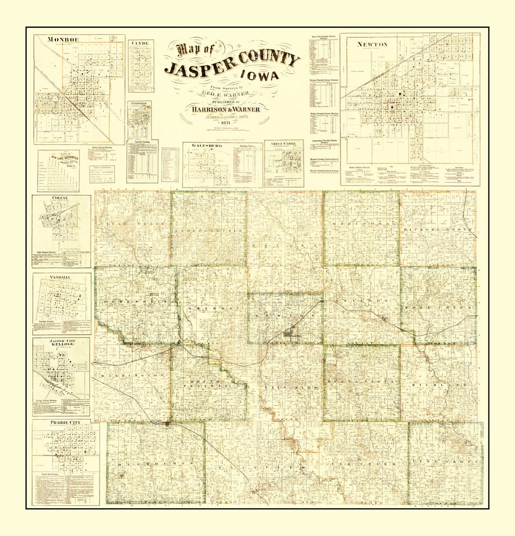 Ted's Vintage Art - Vintage Map of Jasper County, Iowa 1871