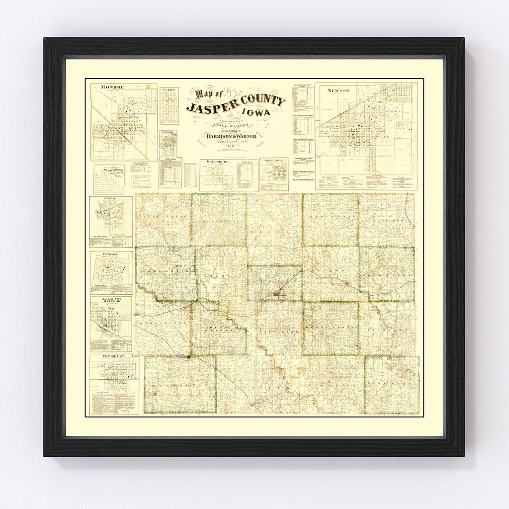 Ted's Vintage Art - Vintage Map of Jasper County, Iowa 1871