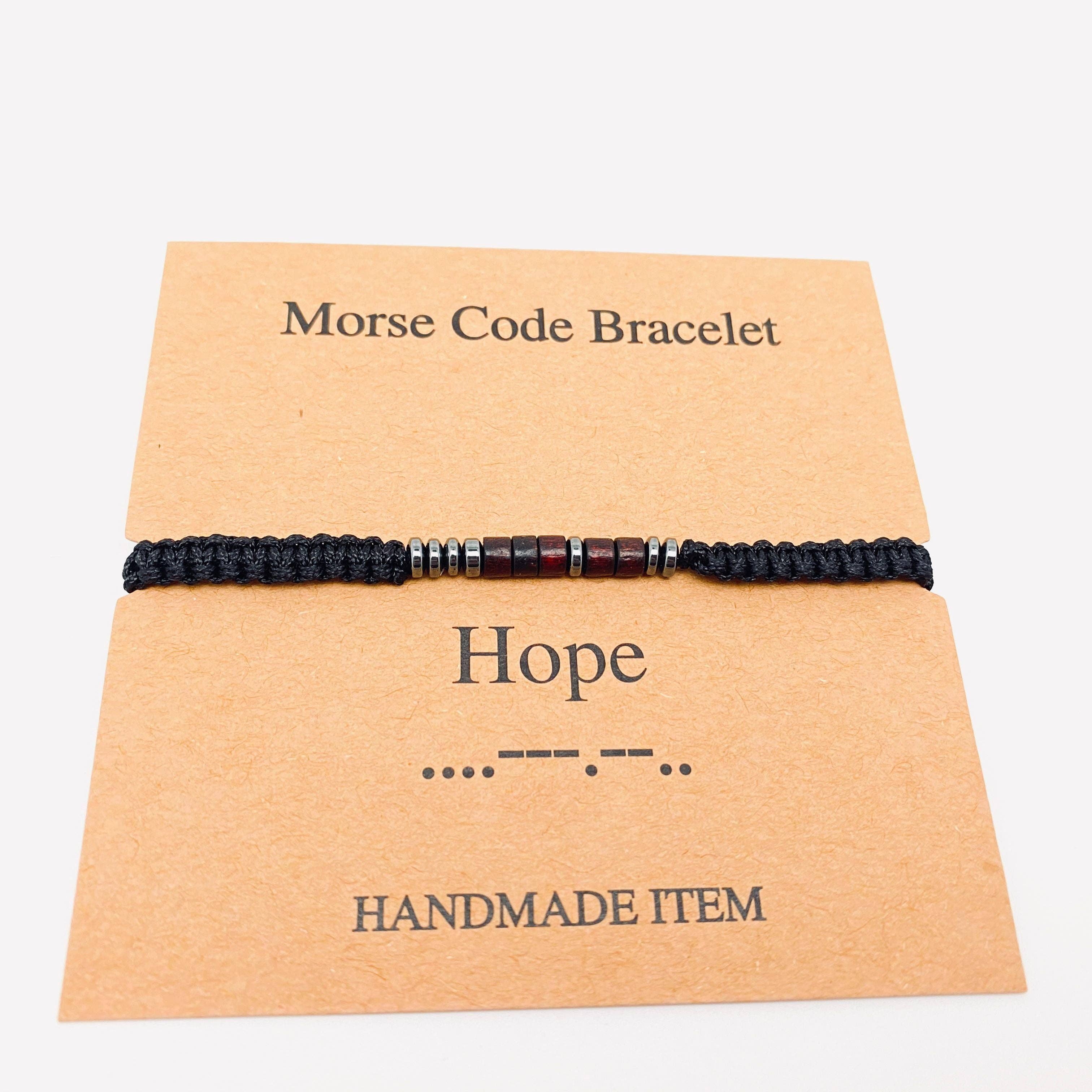 Multi-style Hand-woven Wood Bead Morse Code Bracelet