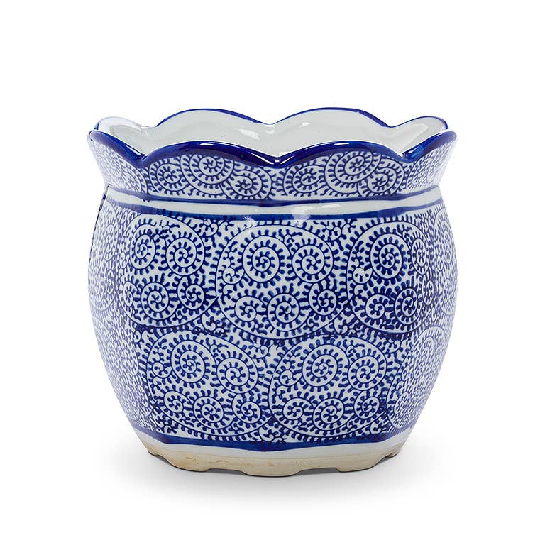 Abbott - Blue & White Scallop Edge Planter