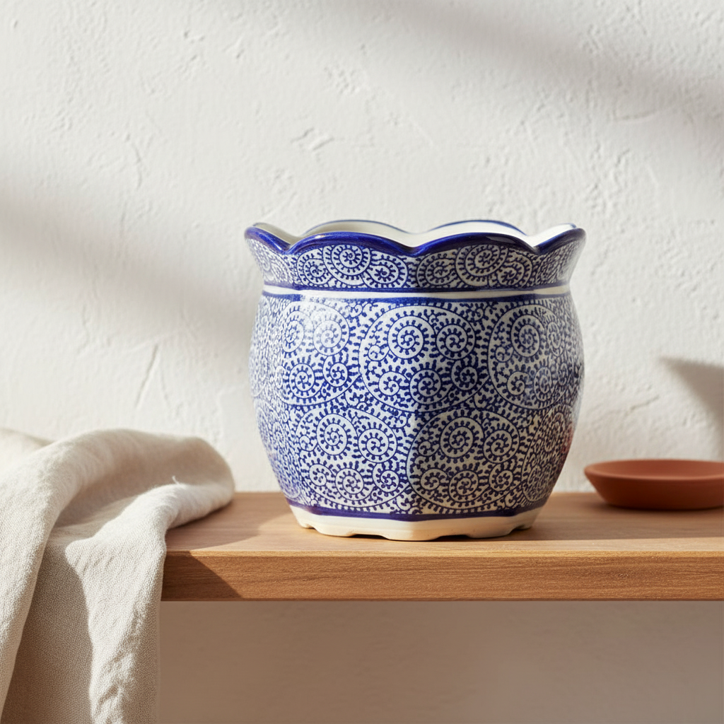 Abbott - Blue & White Scallop Edge Planter