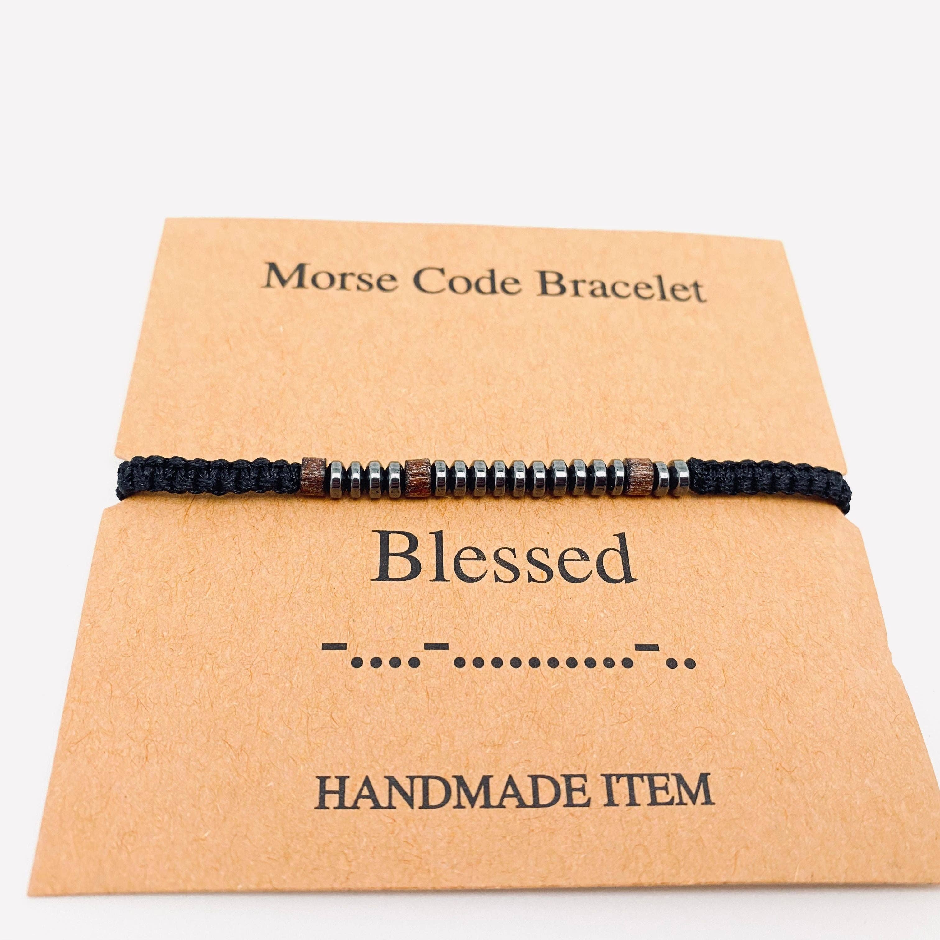 Multi-style Hand-woven Wood Bead Morse Code Bracelet