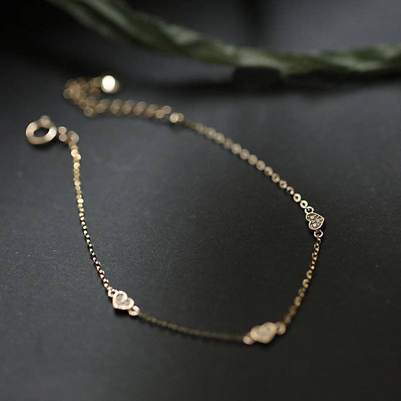 Perimade & Co. LLC - Dainty Silver Triple Heart Bracelet in 925 Sterling Silver