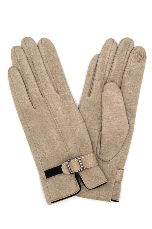 Faux Suede Band Smart Touch Winter Gloves