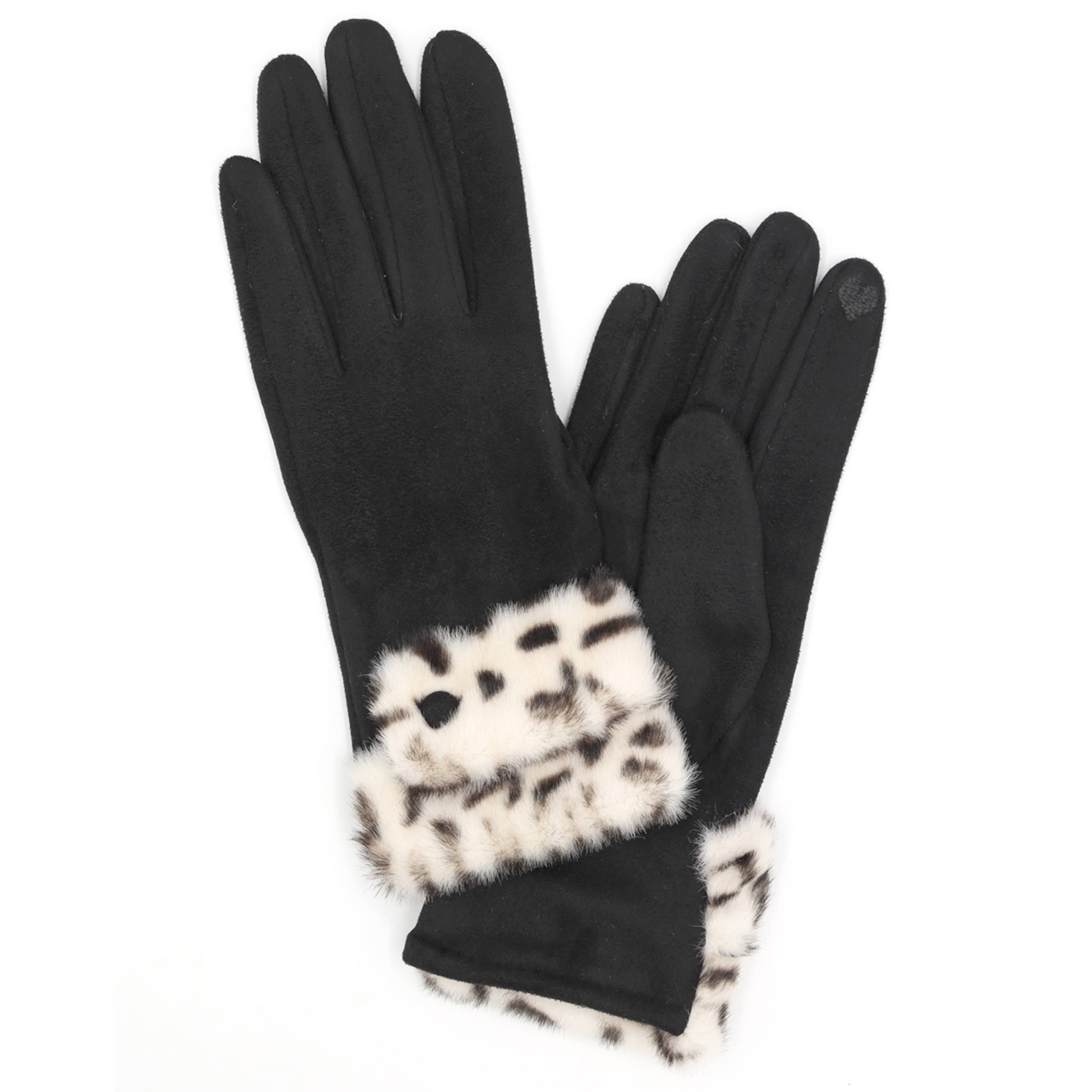 Hana - Leopard Faux Fur Cuff Smart Touch Winter Gloves