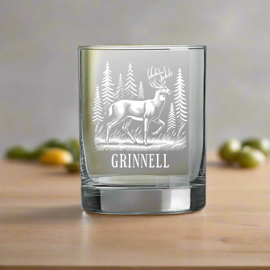 Grinnell Deer 14oz Double Old Fashioned Glass (Grinnell)