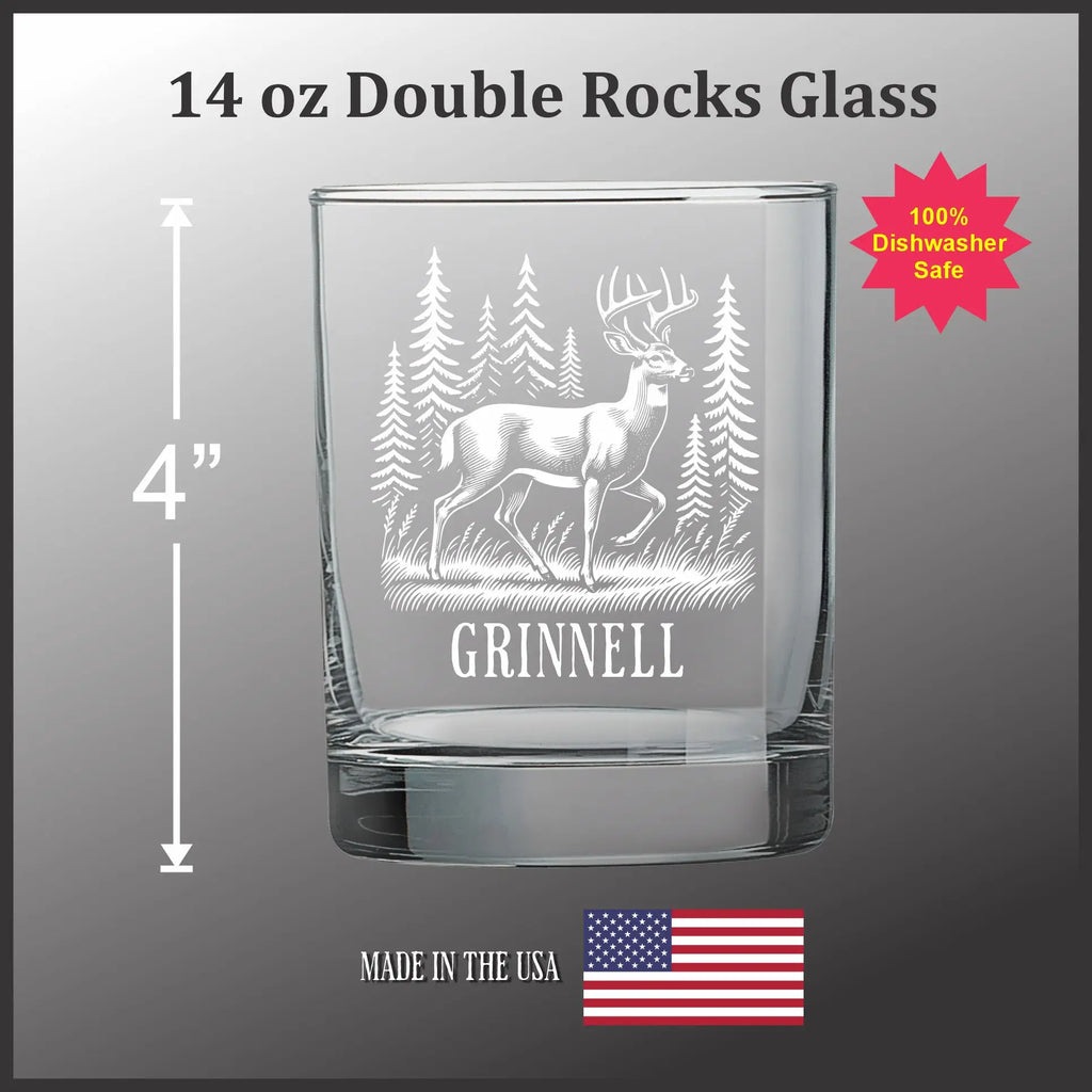 Grinnell Deer 14oz Double Old Fashioned Glass (Grinnell)