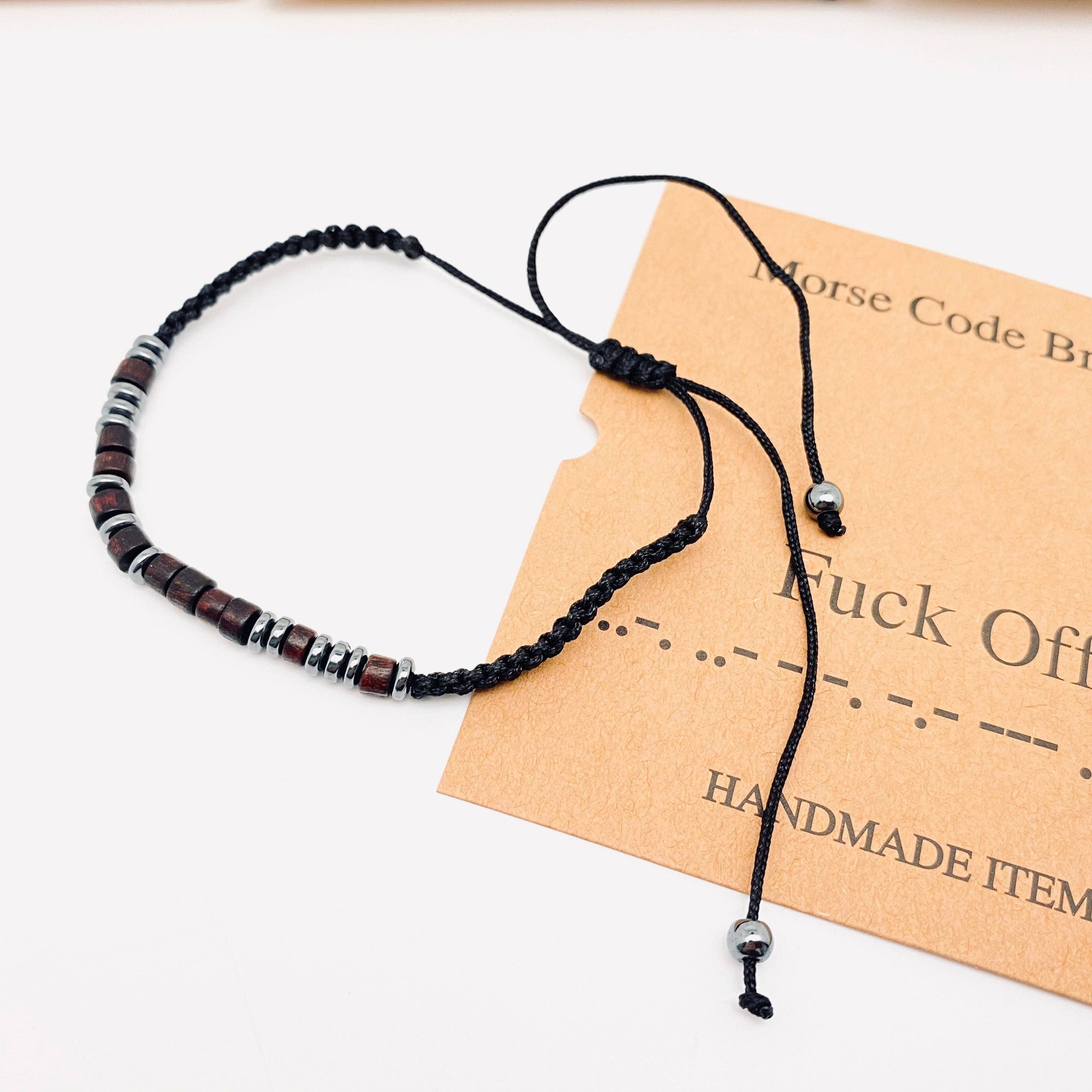 Multi-style Hand-woven Wood Bead Morse Code Bracelet