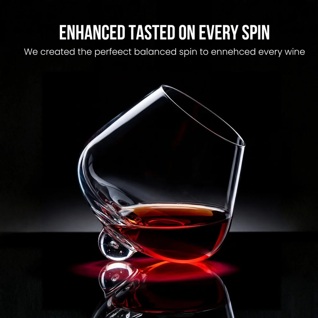 TsukiGlass - Kami Rotating Crystal Wine Glass & Wooden Coaster