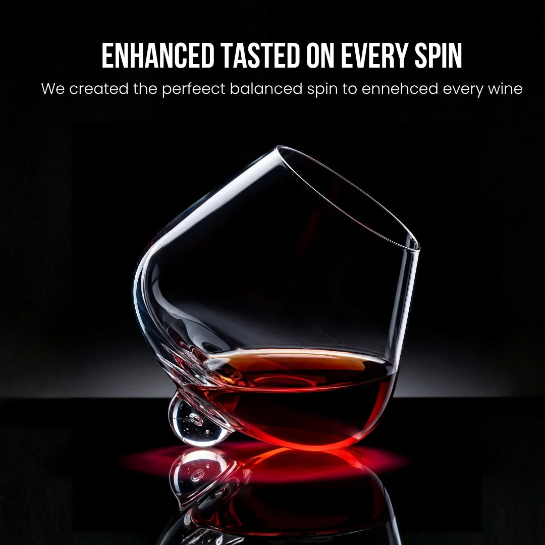 TsukiGlass - Kami Rotating Crystal Wine Glass & Wooden Coaster