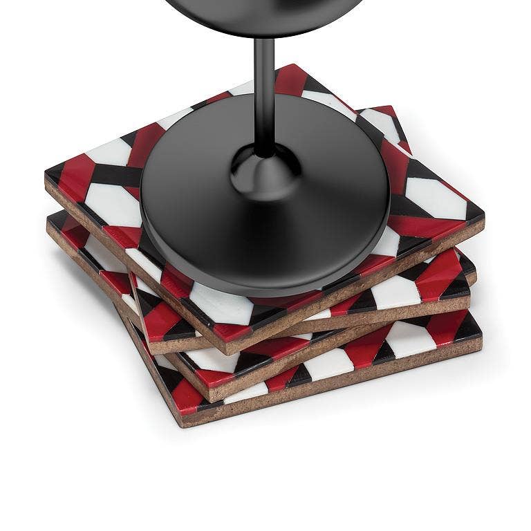 Abbott - Set of 4 Mosaic Coasters Red - 4" Square