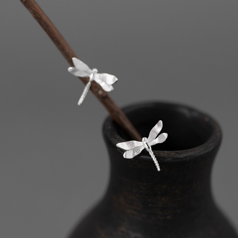 Perimade & Co. LLC - Vintage Style Dragonfly Stud Earrings in 925 Sterling Silver