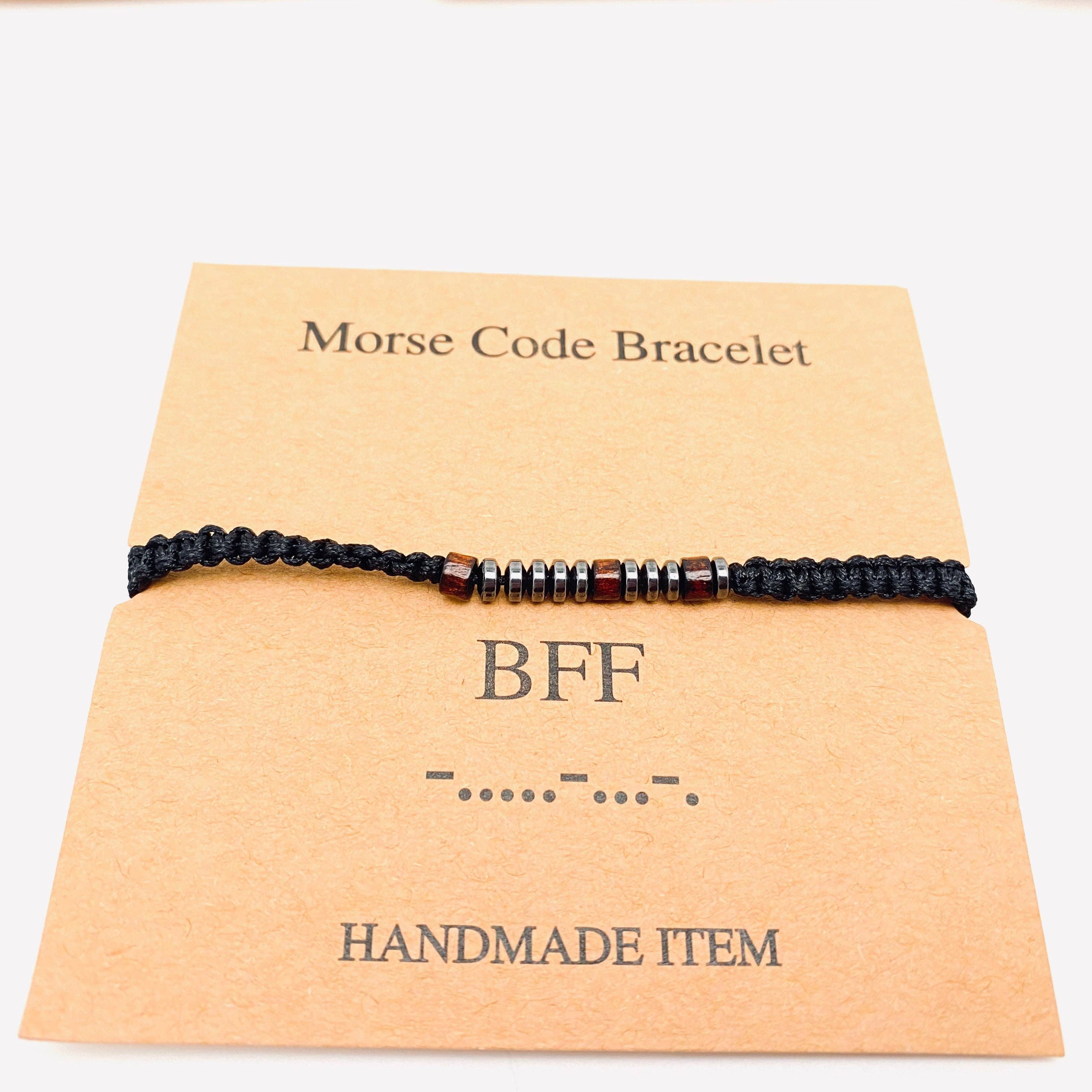 Multi-style Hand-woven Wood Bead Morse Code Bracelet