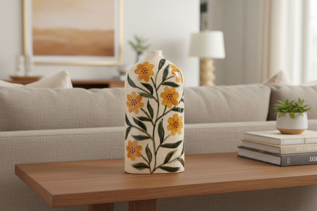 Abbott - Yellow Floral Flat Vase