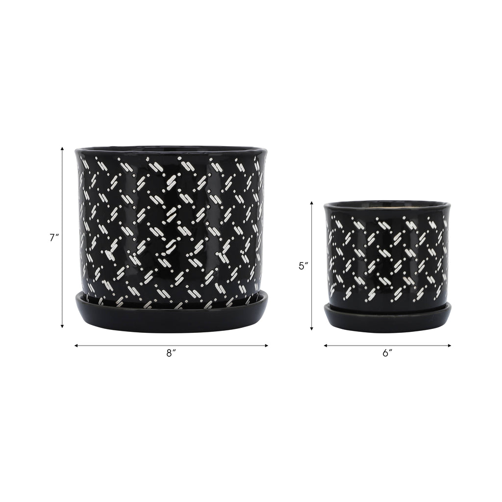 Sagebrook Home - Black Round Dots Planter With Saucer