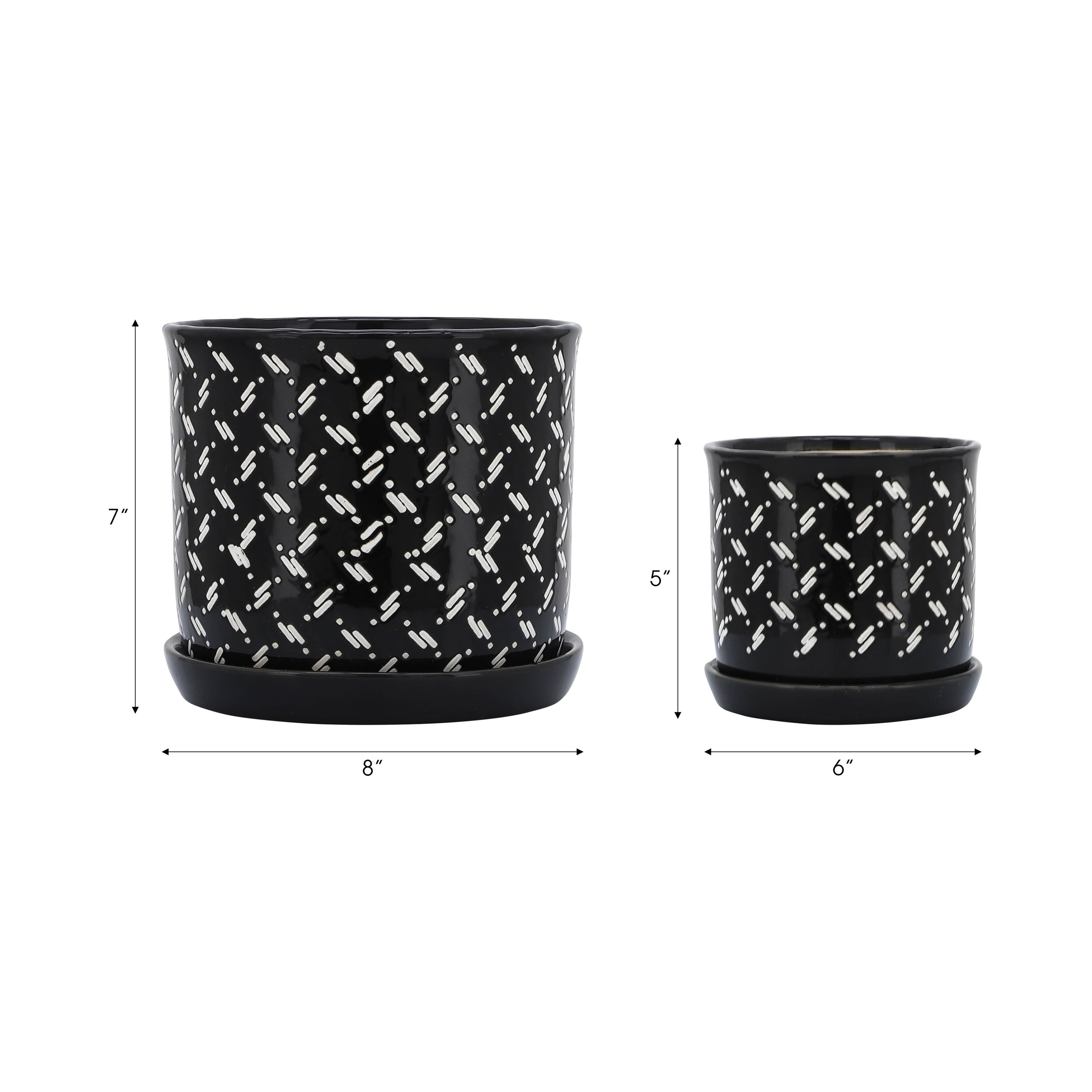 Sagebrook Home - Black Round Dots Planter With Saucer