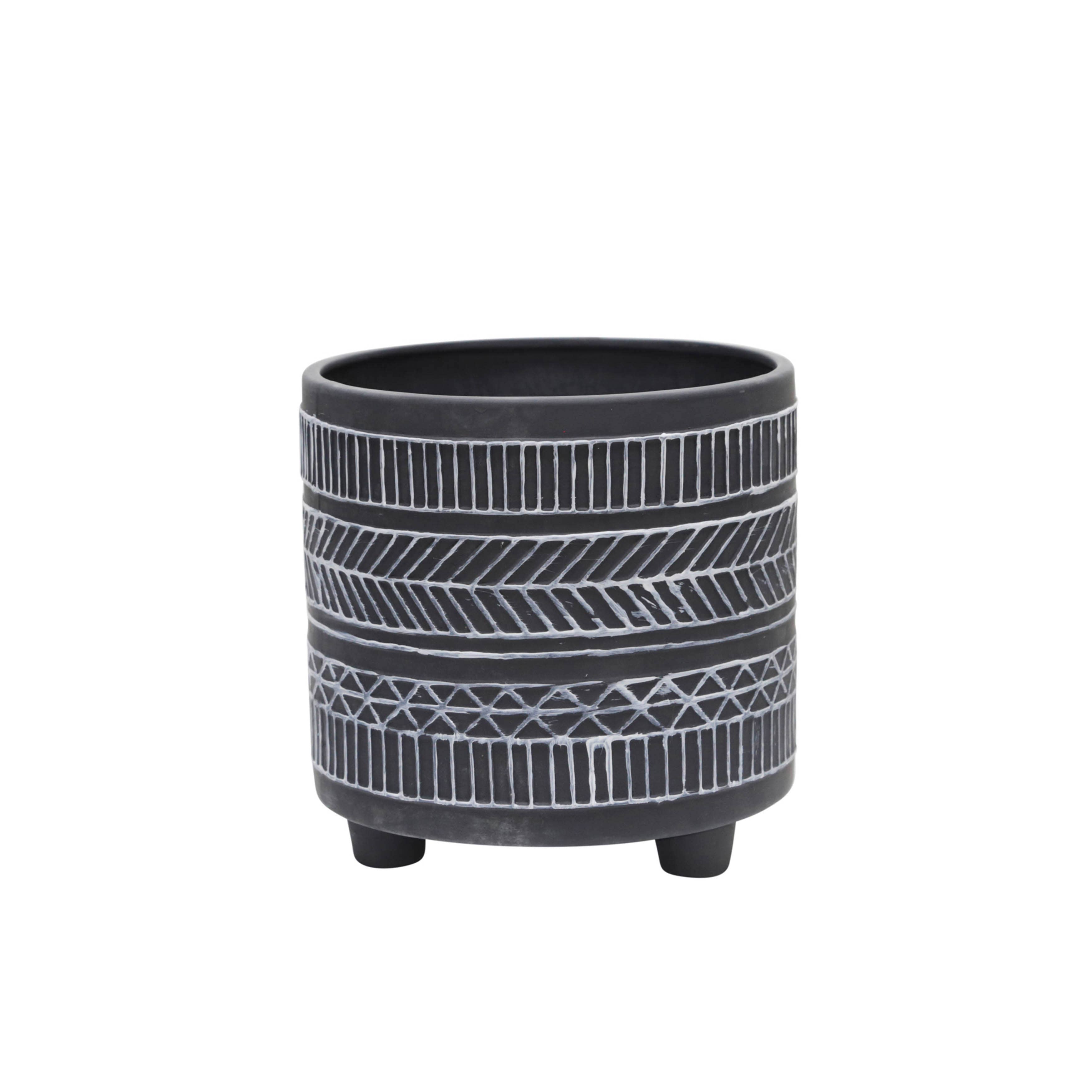 Sagebrook Home - Black Ceramic Tribal Footed Planter Pots