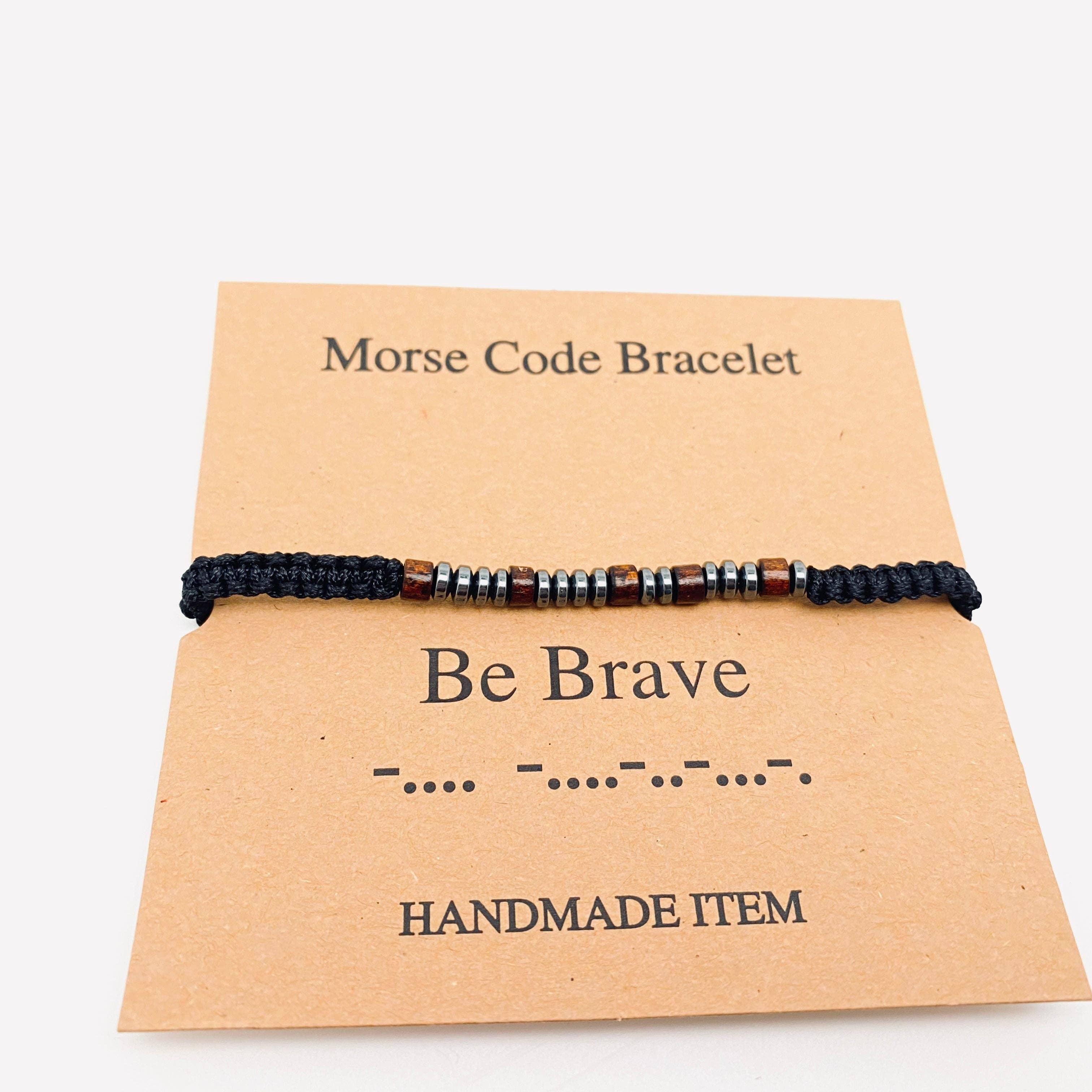 Multi-style Hand-woven Wood Bead Morse Code Bracelet