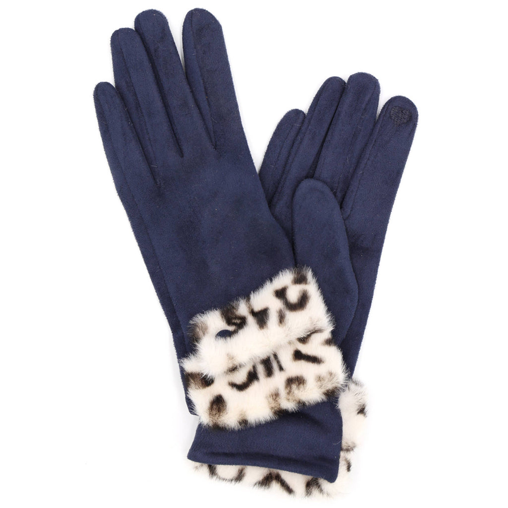 Hana - Leopard Faux Fur Cuff Smart Touch Winter Gloves