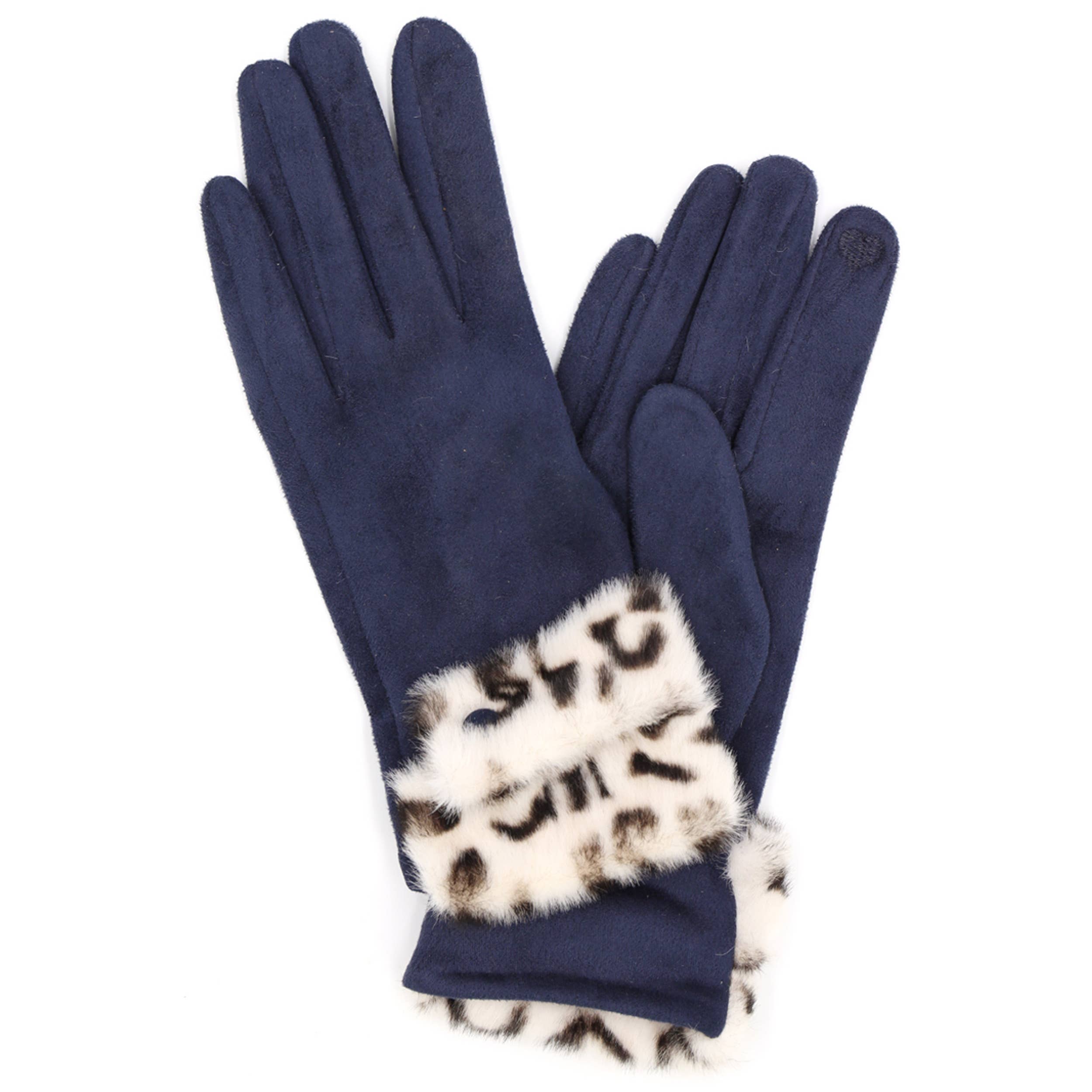 Hana - Leopard Faux Fur Cuff Smart Touch Winter Gloves