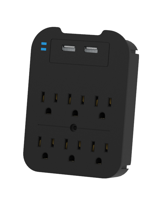 Charge Surge Protector, 6 Outlets/2 USB Ports - Retail Pack