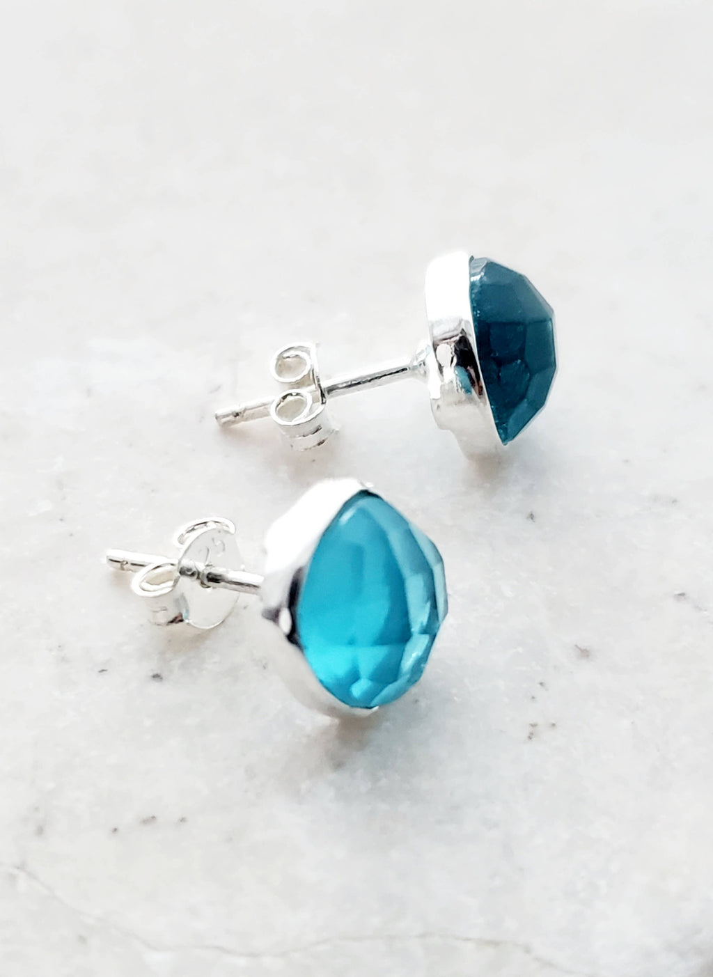 Sosie Designs - 925 Sterling Silver Cushion Studs - Blue Topaz Quartz