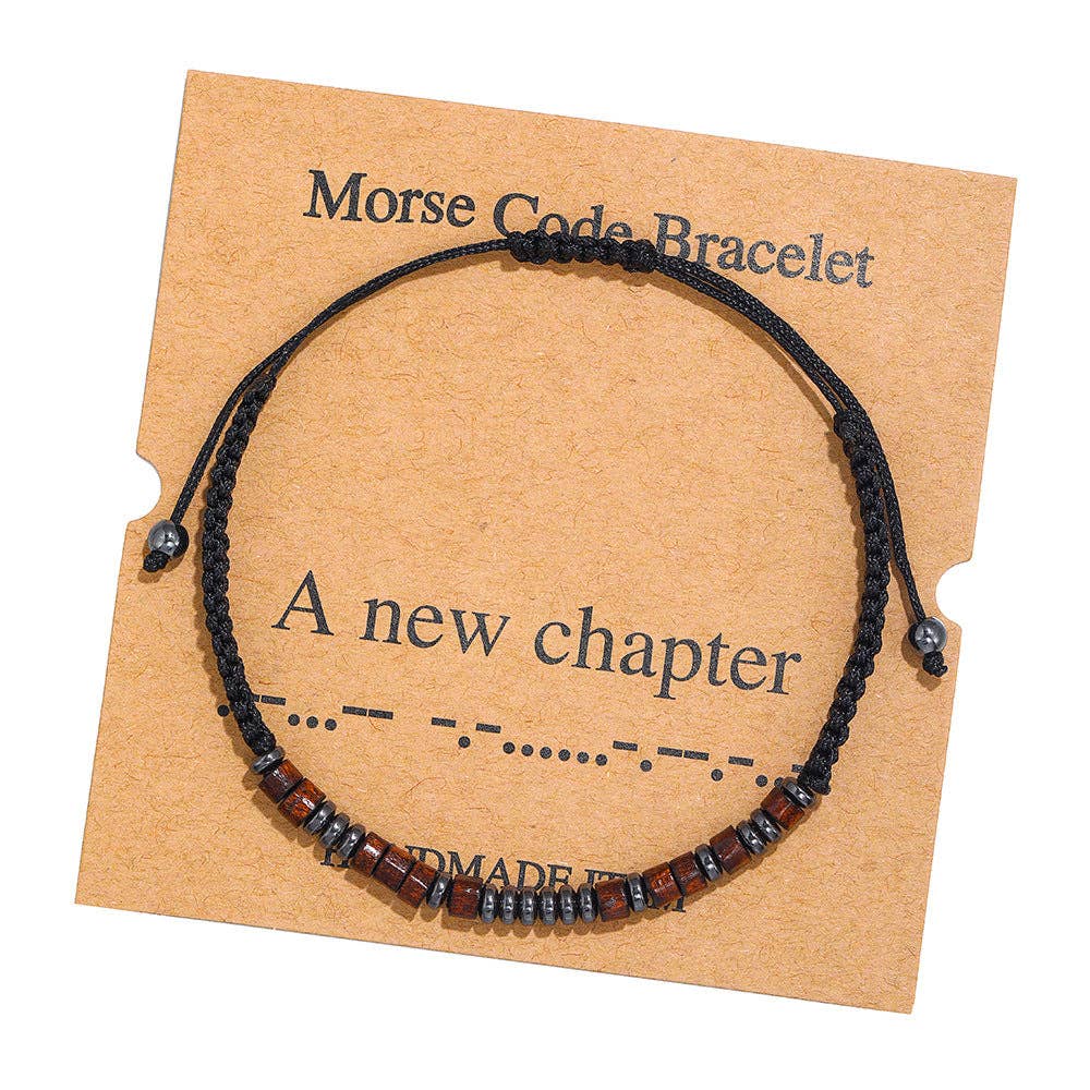Multi-style Hand-woven Wood Bead Morse Code Bracelet