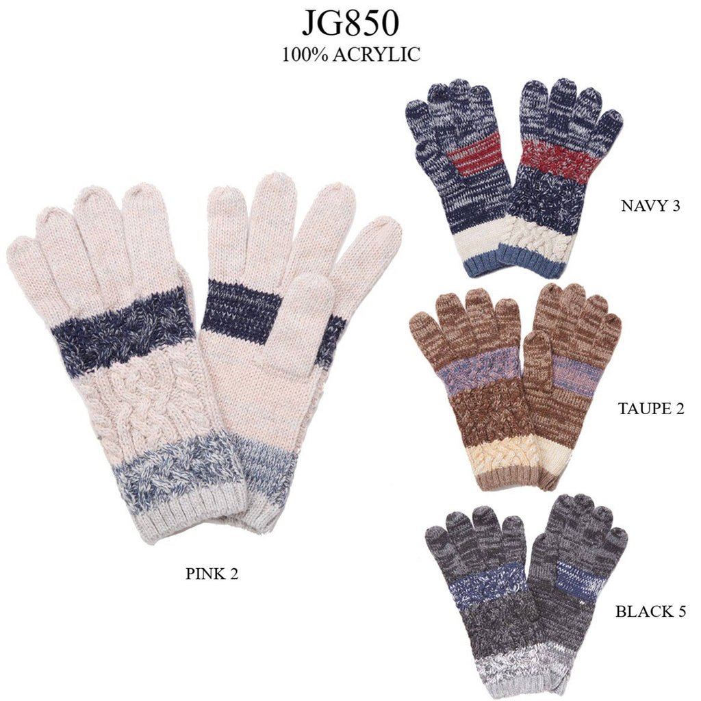 Hana - Stripe  Print Cable Knit Pattern Winter Knit Gloves