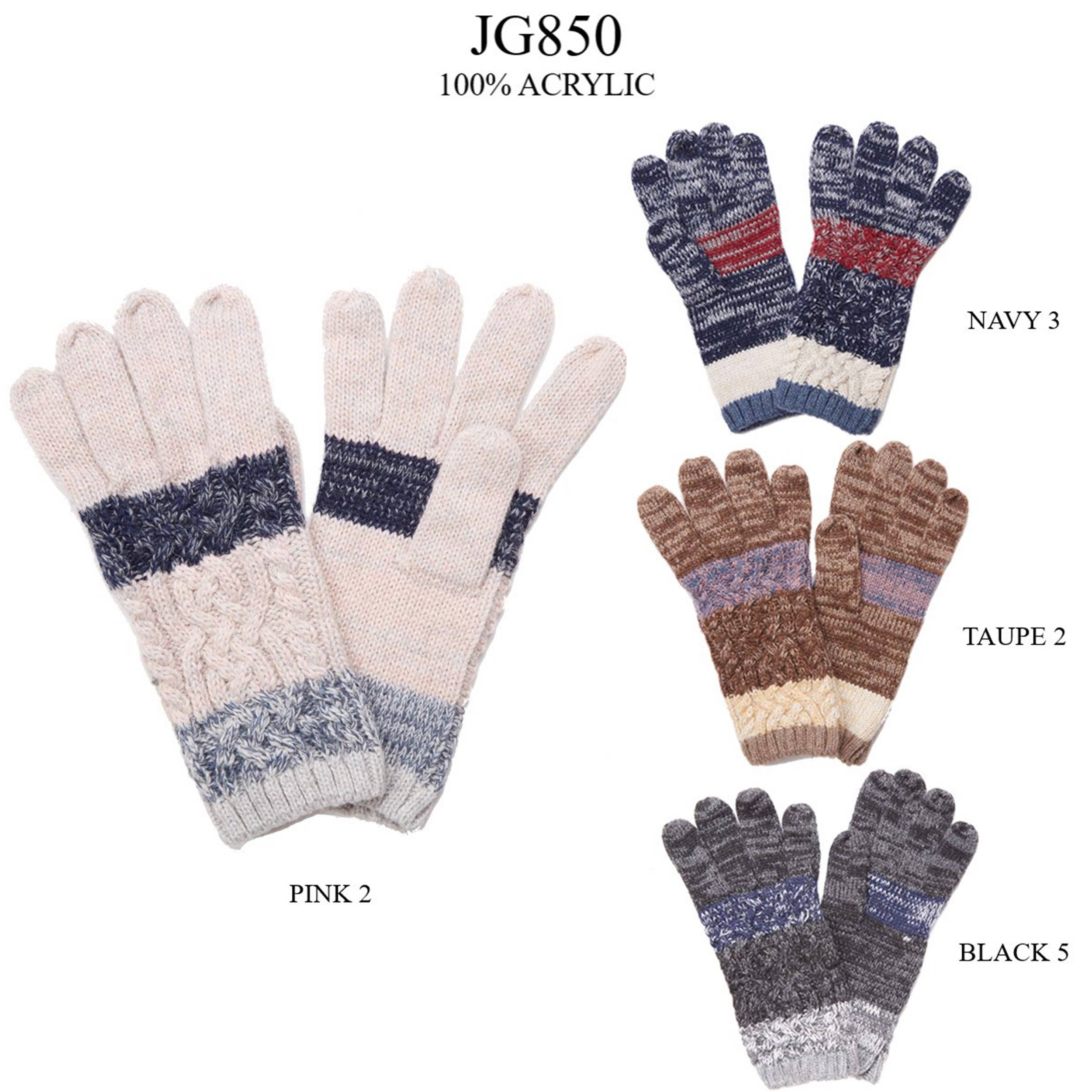 Hana - Stripe  Print Cable Knit Pattern Winter Knit Gloves