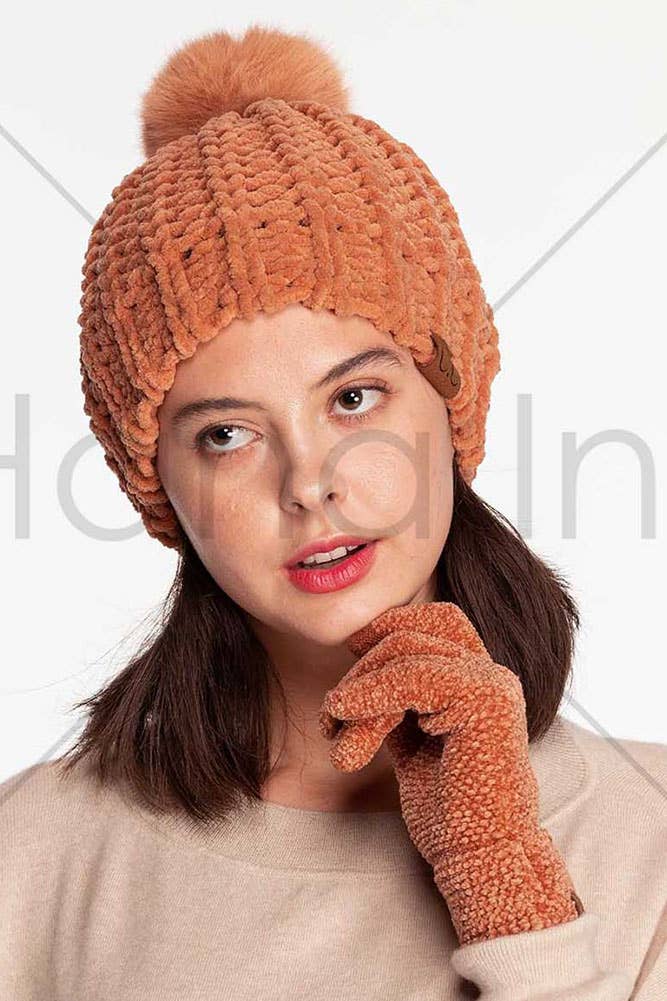 Hana - C.C Soft Chenille Chunky Yarn Beanie Hat