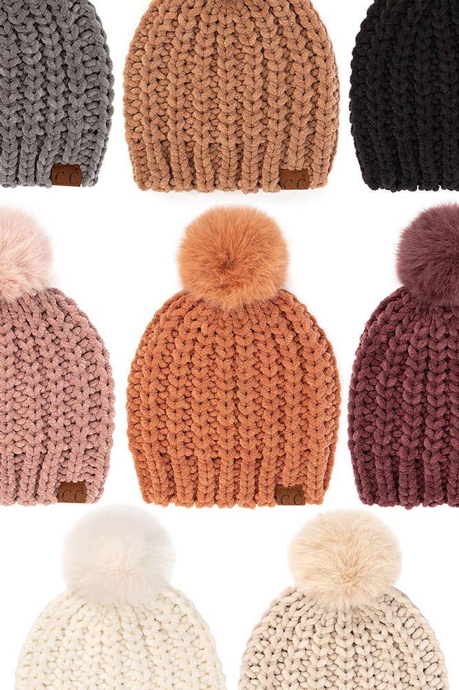 Hana - C.C Soft Chenille Chunky Yarn Beanie Hat